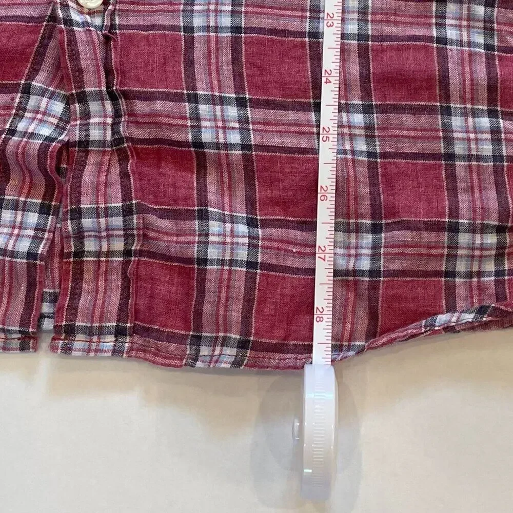 Banana Republic Camden Standard Fit Red Plaid Button Up Linen Shirt, M